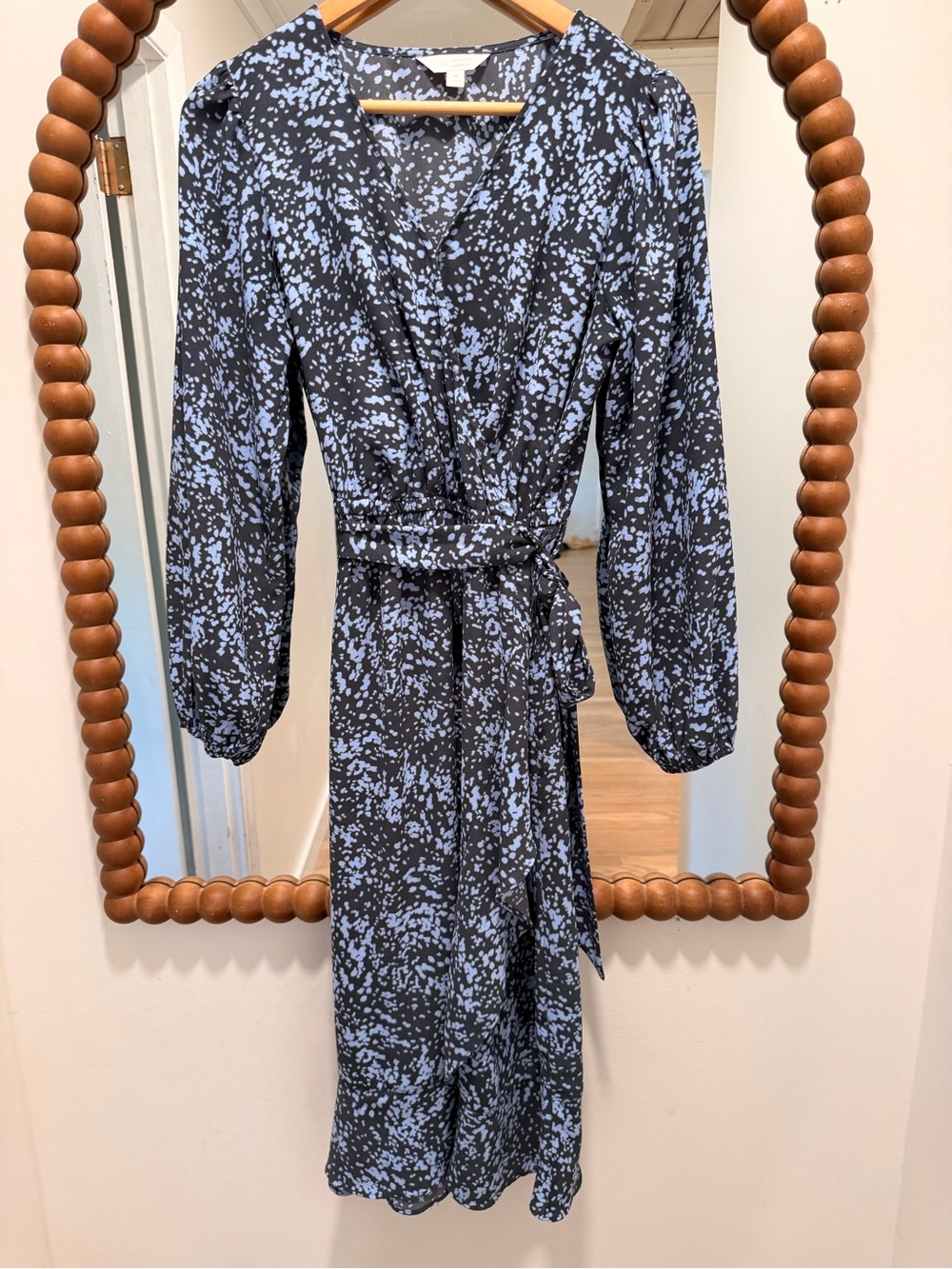 LC Lauren Conrad Black and Light Blue Printed Wrap Midi Dress